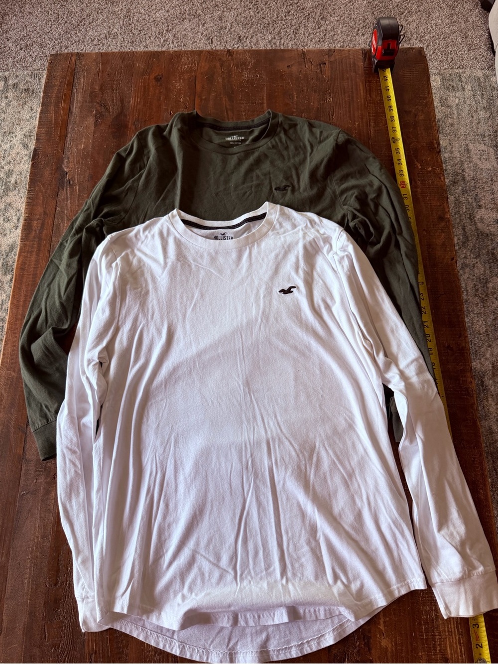 Hollister Men’s Long-Sleeve Crew Shirt — White & Olive
